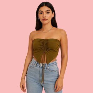 Windsor Brown Ruched Handkerchief Tube Top - Size S